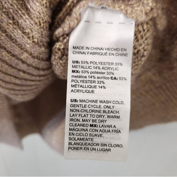 Chico's Off Shoulder Cable Knit Sweater Gold Shimmer Sparkle Holiday Soft Winter - Picture 10 of 12